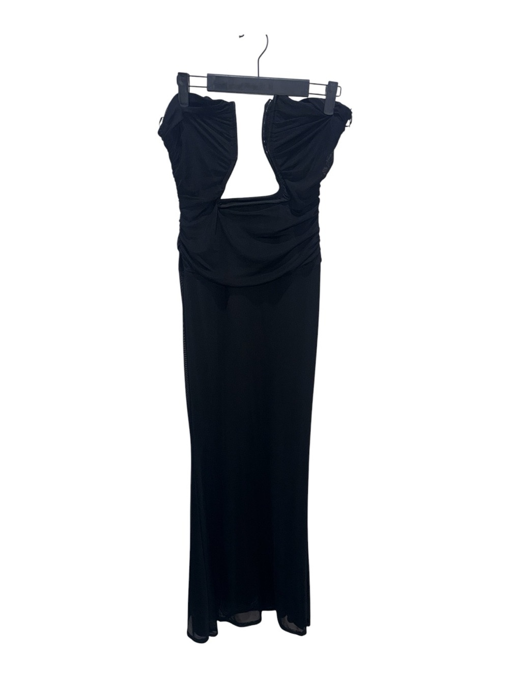 Blanc Clothing Black Strapless Cutout Mesh Back Maxi Gown Dress M - Picture 4 of 9